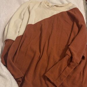 Lovely Melody Cream and Brown Crew Neck Sweater